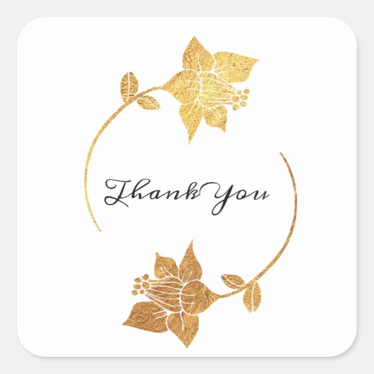 白黒サンキューミニマル金ゴールドフローラリース スクエアシール (正面)