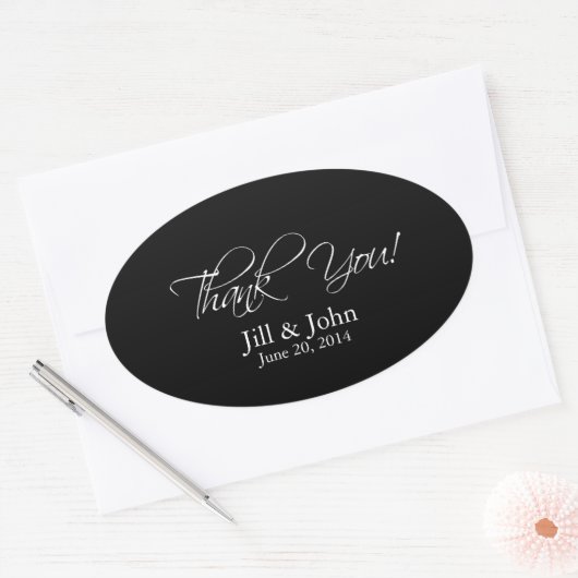 白黒サンキュー結婚式の引き出物ステッカー楕円 楕円形シール (封筒)