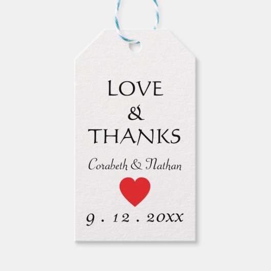 白黒サンキュー赤いハート結婚 ギフトタグ (正面)