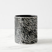 白黒サンゴI抽象芸術自然写真 ツートーンマグカップ (中央)