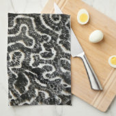 白黒サンゴII抽象芸術自然写真 キッチンタオル (四つ折り)