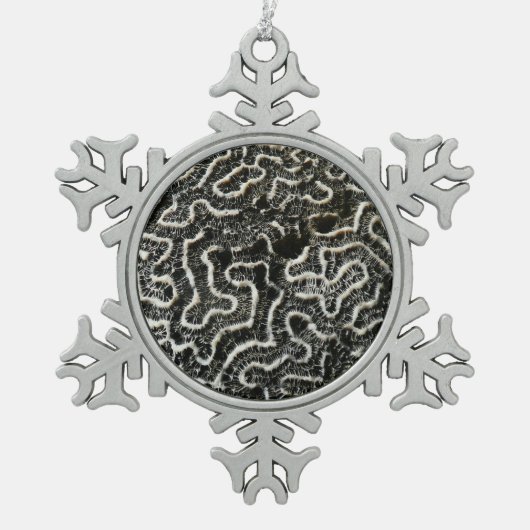 白黒サンゴII抽象芸術自然写真 スノーフレークピューターオーナメント (正面)