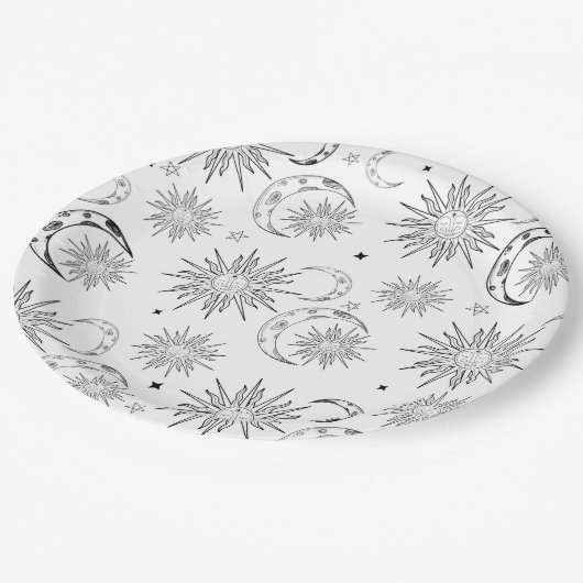 白黒サンシナお洒落ル誕生日 ペーパープレート (アングル)