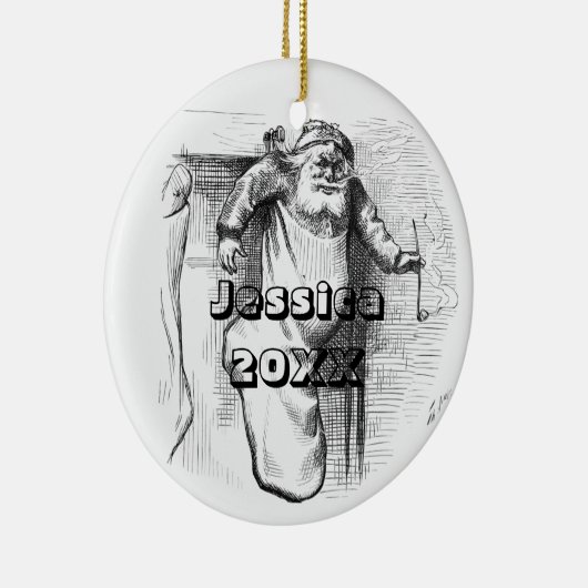 白黒サンタとクリスマスセラミックのオルネーム セラミックオーナメント (右)
