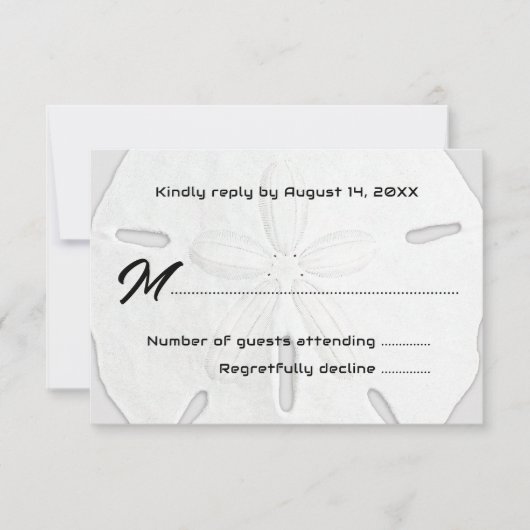 白黒サンドドルビーチ結婚式RSVP 出欠カード (正面)