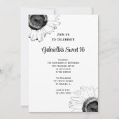 白黒サンフラワーズスウィート16誕生日 招待状 (正面)