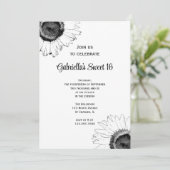 白黒サンフラワーズスウィート16誕生日 招待状 (スタンド正面)