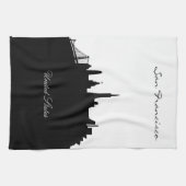 白黒サンフランシスコのスカイライン キッチンタオル (横)