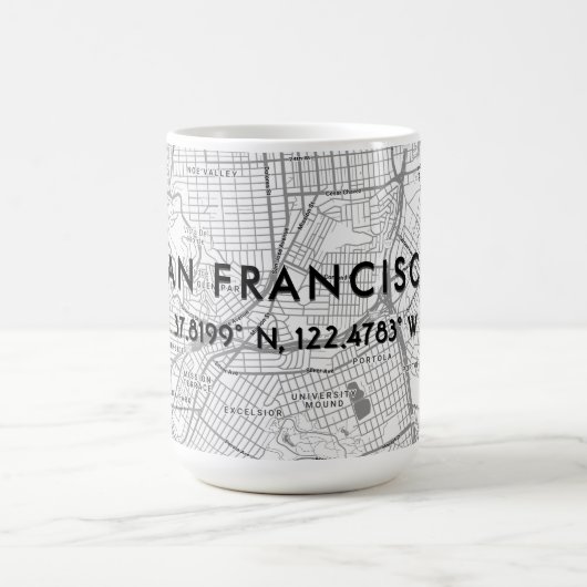 白黒サンフランシスコ地図の座標カスタム座標 コーヒーマグカップ (中央)