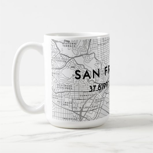 白黒サンフランシスコ地図の座標カスタム座標 コーヒーマグカップ (左)