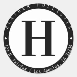 白黒サークルフレームモノグラム差出人住所 ラウンドシール