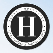 白黒サークルフレームモノグラム差出人住所 ラウンドシール