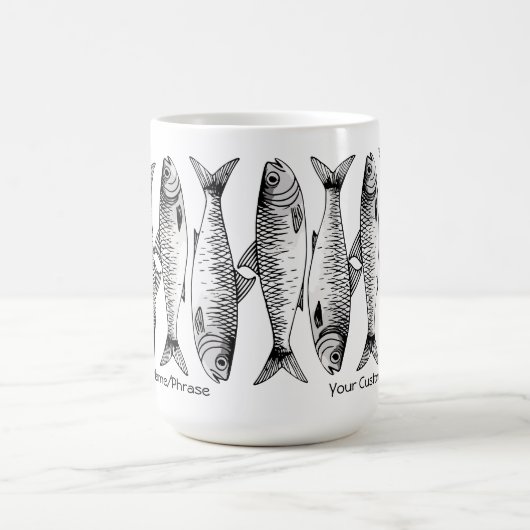 白黒サーディンラインアップアート名前をカスタムするフレーズ コーヒーマグカップ (中央)