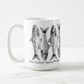 白黒サーディンラインアップアート名前をカスタムするフレーズ コーヒーマグカップ (左)