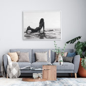 白黒サーファー女子海 ポスター
