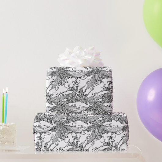 白黒ザトウクジラ ラッピングペーパー (パーティーギフト)