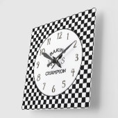 白黒シェフチェックキッチンクロック スクエア壁時計 (傾斜)