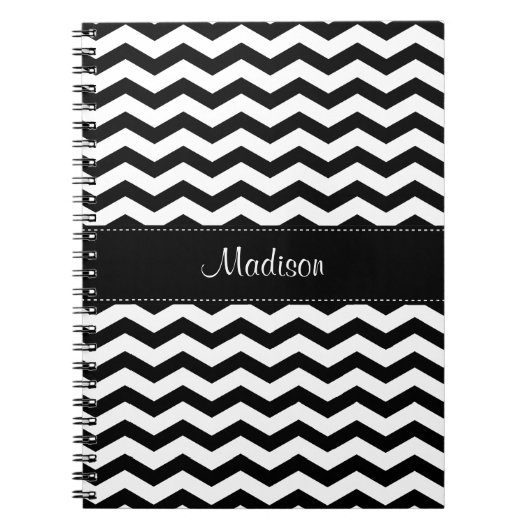 白黒シェブパーソナライズされたロンスパイラルノート ノートブック (正面)