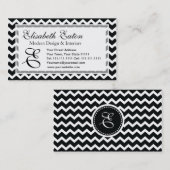 白黒シェブロンのジグザグ形のレトロの優雅 名刺 (正面/裏面)