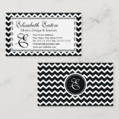 白黒シェブロンのジグザグ形のレトロの優雅 名刺 (正面/裏面)