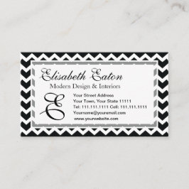 白黒シェブロンのジグザグ形のレトロの優雅 名刺