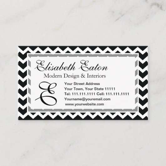 白黒シェブロンのジグザグ形のレトロの優雅 名刺 (正面)
