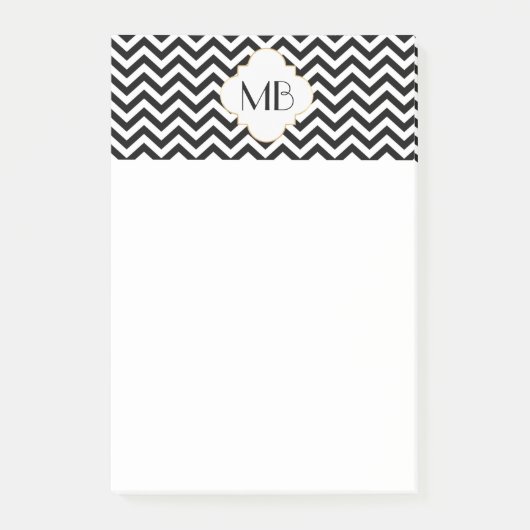 白黒シェブロンのモノグラムのメモ帳 ポストイット (正面)