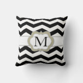 白黒シェブロンのモノグラムの枕 クッション (裏面)