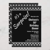 白黒シェブロンサプライズ50th誕生日ディナー 招待状 (正面/裏面)