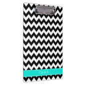 白黒シェブロンジグザグブラットアクアネームモノグラム クリップボード (右)