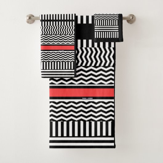 白黒シェブロンストライプ+レッドバンド バスタオルセット (インサイチュ)