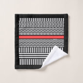 白黒シェブロンストライプ+レッドバンド バスタオルセット (ウォッシュタオル)