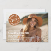 白黒シェブロン卒業パーティーの写真 招待状 (正面)