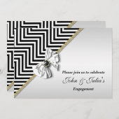 白黒シェブロン婚約記念日カスタム 招待状 (正面/裏面)
