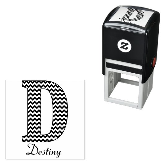 白黒シェブロン文字Dモノグラムと名前 セルフインキングスタンプ (インサイチュ)