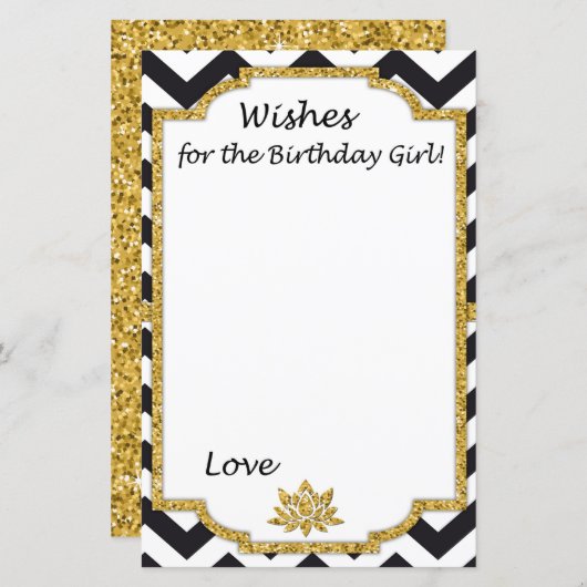 白黒シェブロン誕生日の女の子を願う (正面/裏面)