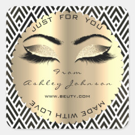 白黒シェブロン金ゴールドラブネーム スクエアシール