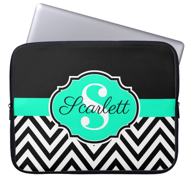 白黒シェブロン ラップトップスリーブ (正面)