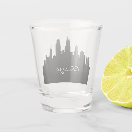 白黒シカゴのスカイライン ショットグラス (裏面)