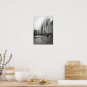 白黒シカゴシティビューフォトプリント ポスター (キッチン)