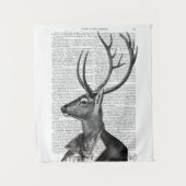 白黒シカポートレート タペストリー (正面)