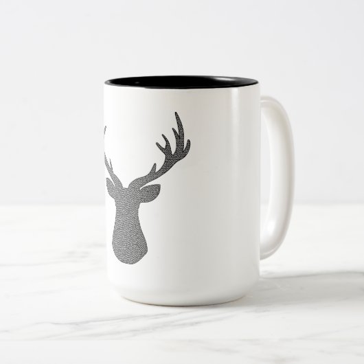 白黒シカ-幾何学的なパターン-。 ツートーンマグカップ (正面右)