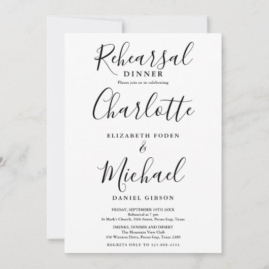白黒シグネチャースクリプトリハーサルディナー 招待状 (正面)