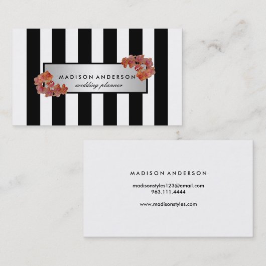 白黒シストライプックヴィンテージフローラ 名刺 (正面/裏面)