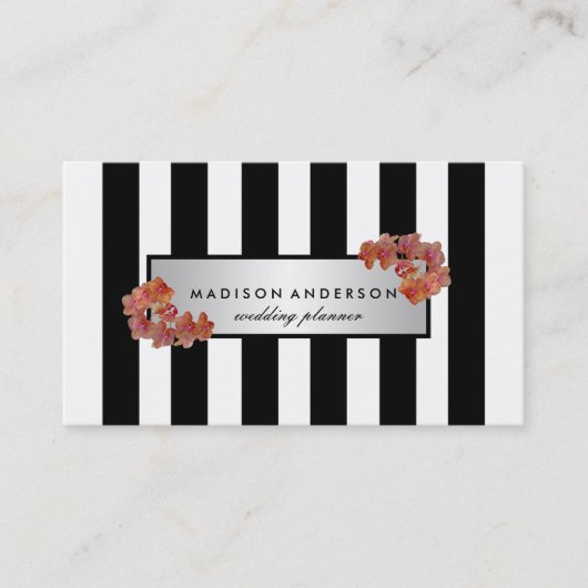 白黒シストライプックヴィンテージフローラ 名刺 (正面)