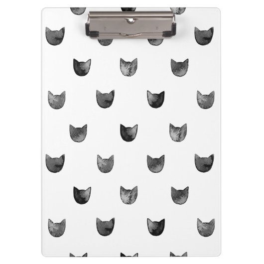白黒シックでかわいい猫パターン クリップボード (正面)