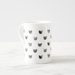 白黒シックでかわいい猫パターン ボーンチャイナマグカップ