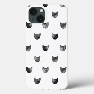 白黒シックでかわいい猫パターン iPhone 13ケース