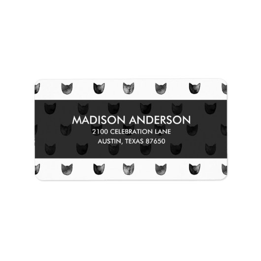 白黒シックで可愛い猫柄 ラベル (正面)