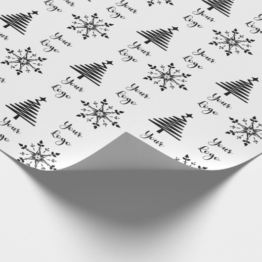 白黒シックなクリスマスツリー小売カスタムりロゴ ラッピングペーパー (角)